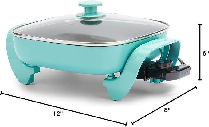 GreenLife 12" 5QT Square Electric Skillet, Glass Vented Lid, Ceramic PFAS-Free - Image 9