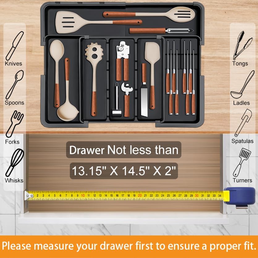 Large Utensil Drawer Organizer for Kitchen, Expandable Silverware Organizer