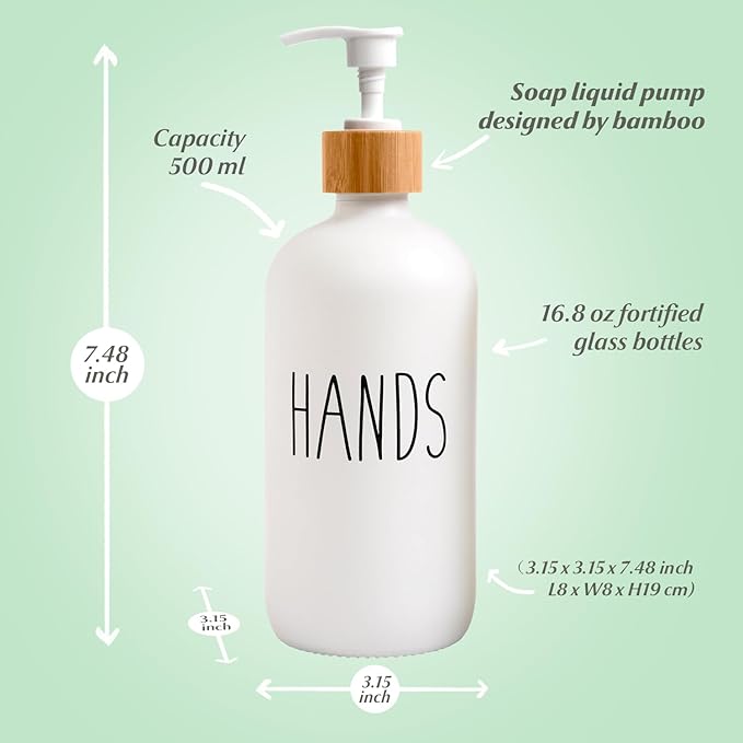 LOOCHICA 2 Pack Glass Soap Dispenser Set, Hand and Dish Glass Soap Dispensers - Image 3