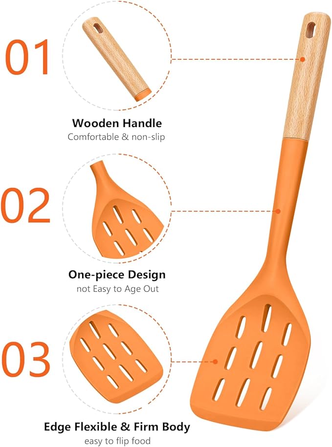 Pack of 2 Silicone Spatula, Non Stick Cooking Utensil Set, Wooden Handle - Image 3