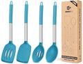 Pack of 4 Silicone Cooking Utensils Set, Non Stick Large Solid Spatulas by BUNDLEPRO