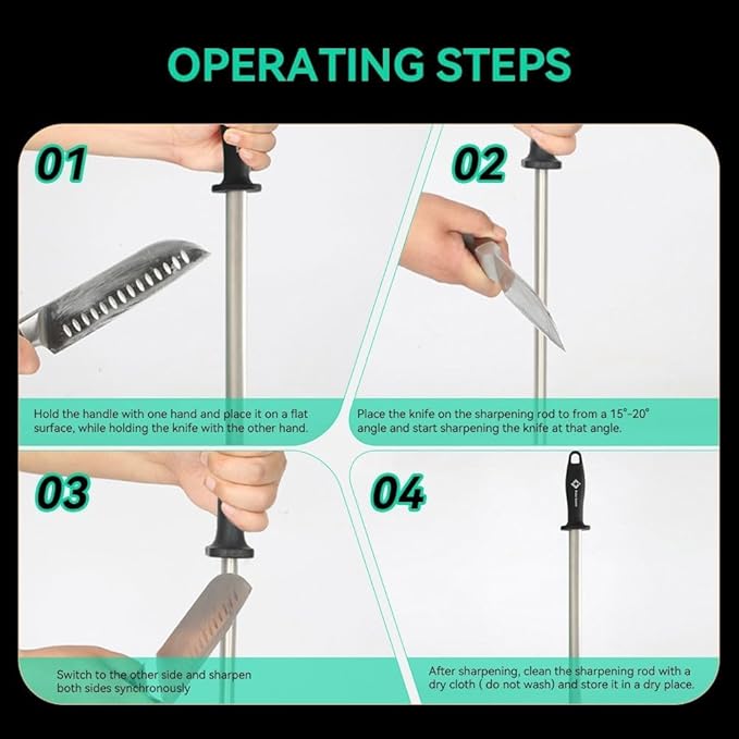 Kota Japan 12 in. Diamond Carbon Steel Professional Knife Sharpener Rod | - Image 9