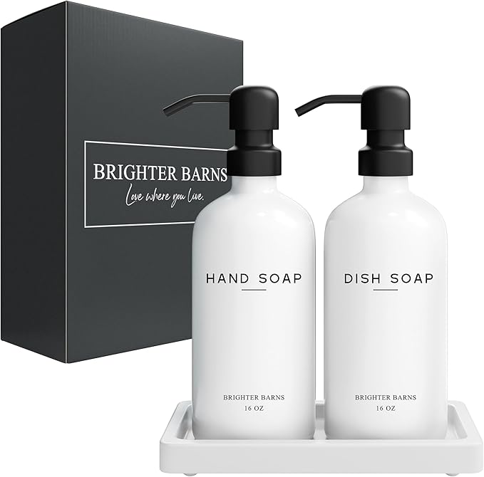 White Glass Hand and Dish Soap Dispenser Set by Brighter Barns - Image 8