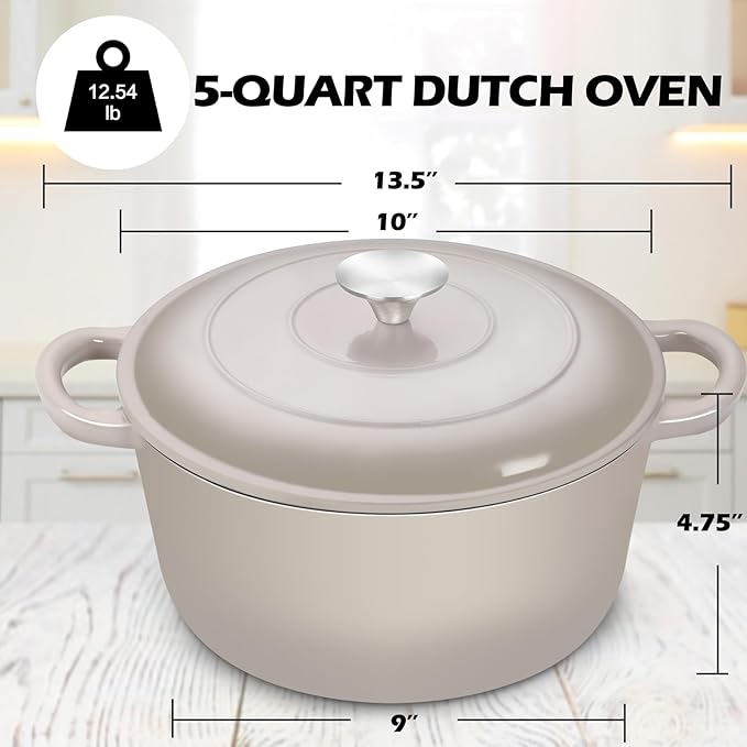 TeamFar 5Qt Dutch Oven, Enameled Cast Iron Dutch Oven - Image 2