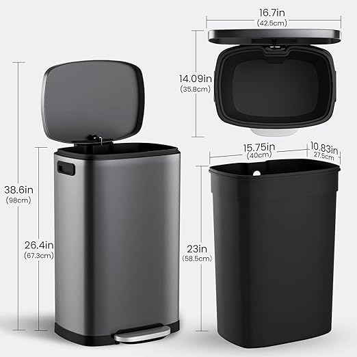 ELPHECO Kitchen Trash Can with Lid Soft Close, 13 Gallon / 50L Stainless Steel - Image 4