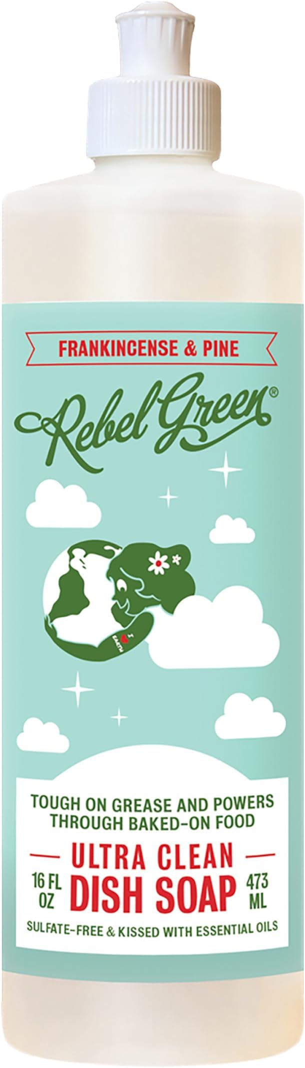 Rebel Green Ultra Clean Dish Soap, Plant-Derived Dishwashing Soap | Liquid Dish Soap for Grease and Tough Messes, No Harsh Chemicals, Frankincense & Pine Scent, 16 fl oz, 1 Pack