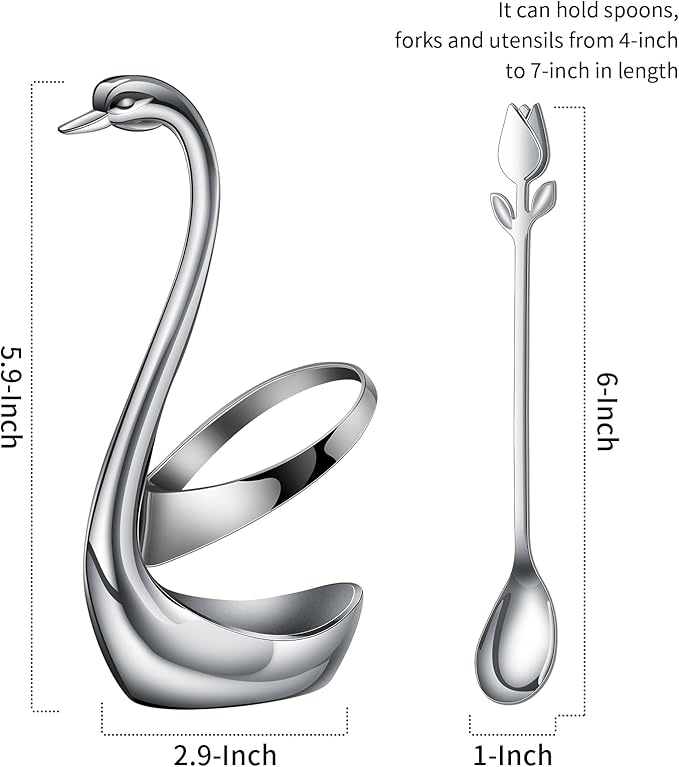 Silver Small Coffee Spoon Holder Set, Swan Base - Image 3