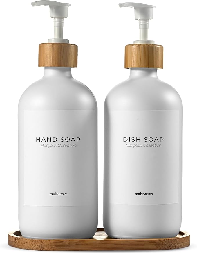 MaisoNovo Glass Soap Dispenser Bathroom Set of 2-16.9 oz Bathroom Soap by MaisoNovo-TheArtofSustainableLiving