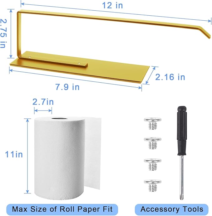 Paper Towel Holder Gold, Magnetic Paper Towel Holder - Image 2