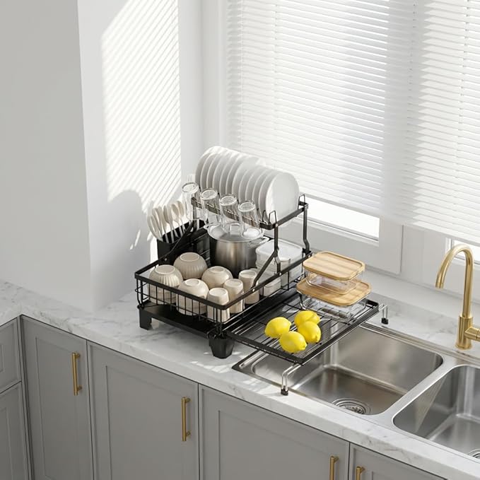 GSlife Large 2 Tier Dish Drying Rack, Expandable Heavy-Duty Dish Rack - Image 9