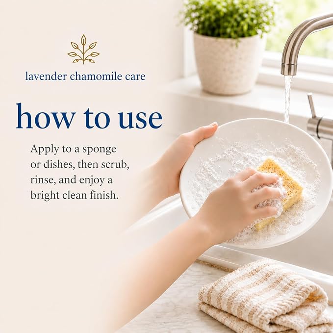Ginger Lily Farms Botanicals Plant-Based Liquid Dish Soap, Concentrated Formula with Max Grease Cleaning Power, Cruelty-Free, Lavender Chamomile Scent, 24 Fl Oz