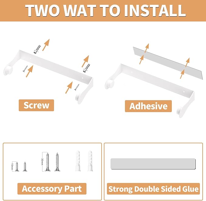 Paper Towel Holder Under Cabinet, Wall Mount, Stainless Steel, Adhesive or - Image 5