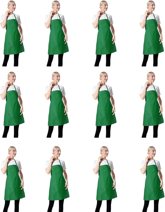 Total 12 PCS Plain Bib Blackish Green Bulk Aprons by TSDSTORY