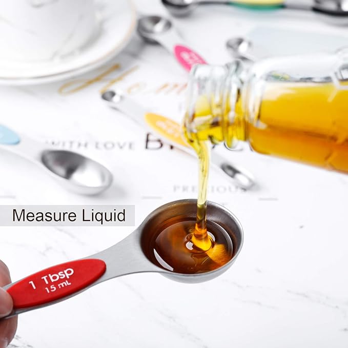 Magnetic Measuring Spoons Set Stainless Steel Stackable Dual Sided Teaspoons - Image 9