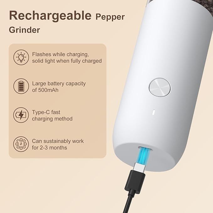 Ultrean Pepper Grinder, Rechargeable Salt and Pepper Grinder Set - Image 4