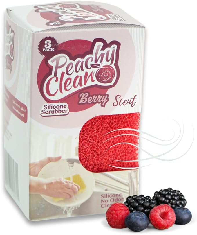 Peachy Clean Silicone Dish Sponge Scrubbers, Fresh Berry Scent, Non-Scratch - Image 2