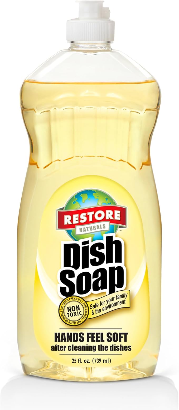 Restore Naturals Non Toxic Liquid Dish Soap - 25 Fl Oz - Plant Based | Biodegradable | Gentle Formula | Cruelty Free | Made in the USA - 3 Pack