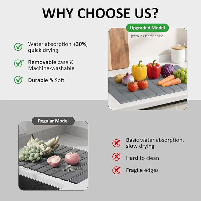 Large Stone Dish Drying Mat for Kitchen Counter 24x16 Inch - Image 8
