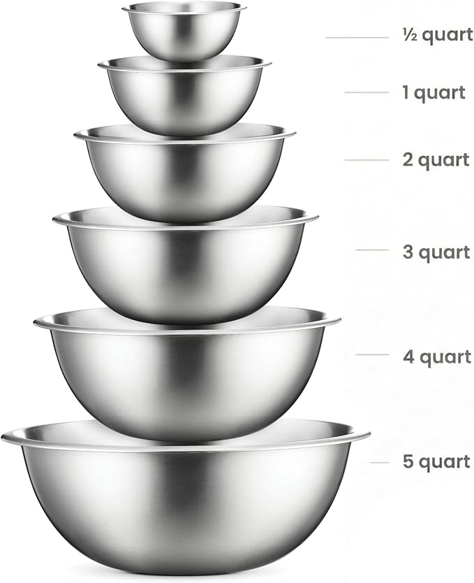 FineDine Stainless Steel Mixing Bowls Set, Dishwasher Safe, 6 Piece Metal - Image 2