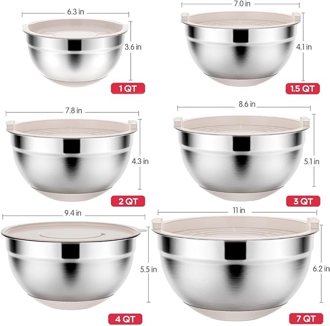 Rottay Mixing Bowls Set with Airtight Lids: 20PCS Stainless Steel Nesting Bowls - Image 6