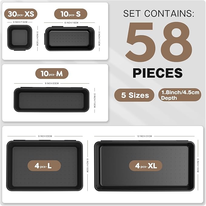 A-LUGEI【】【5 Size】 Tool Box Organizer Tray Divider Set, 【Black】 Desk - Image 3