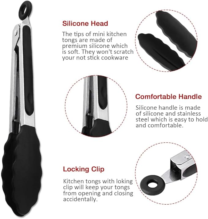 Mini Silicone Tongs Set of 2, Small Serving Tongs - Image 4