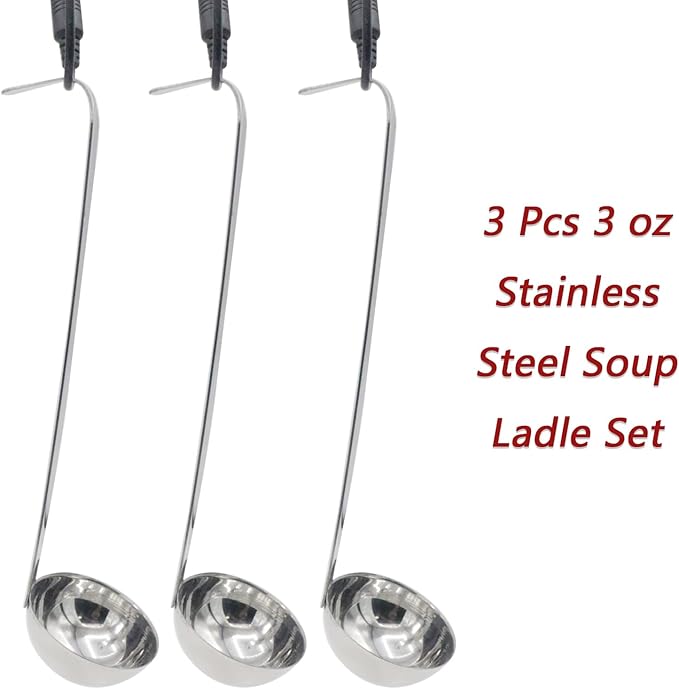 3 Pcs 3 oz Stainless Steel Soup Ladle Set, Long Handle Serving Spoons - Image 3