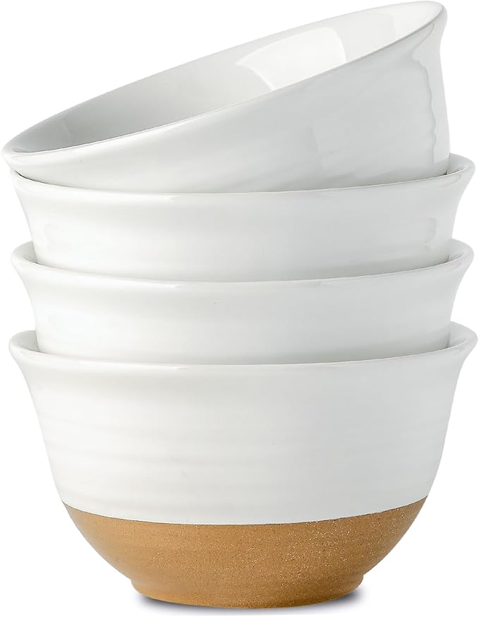 HASENSE Large Ceramic Soup Bowls Set of 4, 40 Oz 7 Inch White & Terracotta by Hasense