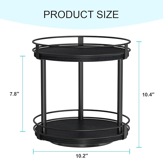 Snughome Lazy Susan Spice Rack, 2 Tier Rotating Spice Rack, Wood Lazy Susan - Image 2