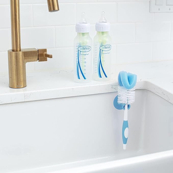 Dr. Brown's Reusable Sponge Baby Bottle Cleaning Brush, Blue 3-Pack & Fragrance-Free Dish Soap, 16oz