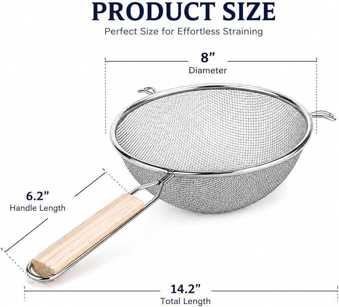 Huji 8-Inch Stainless Steel Double Mesh Food Strainer Colander - Image 4