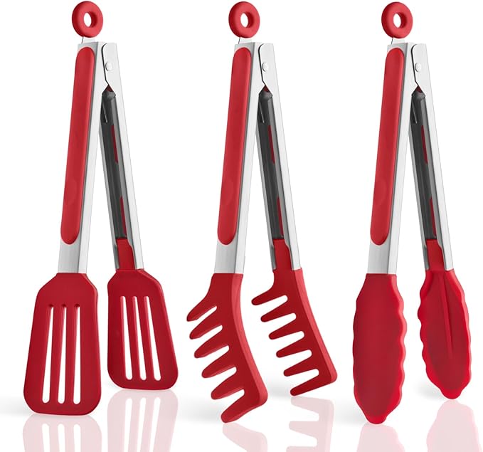 3 Pack Silicone Tongs for Cooking, Maywe Tanso 9 Inch Cooking Kitchen Tongs by MayweTanso