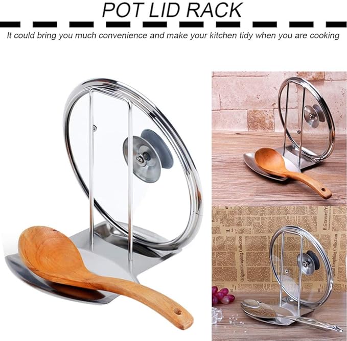 Pot Lid Holder Spoon Rest, Stainless Steel Utensils Pan Pot Cover Lid Rack - Image 4