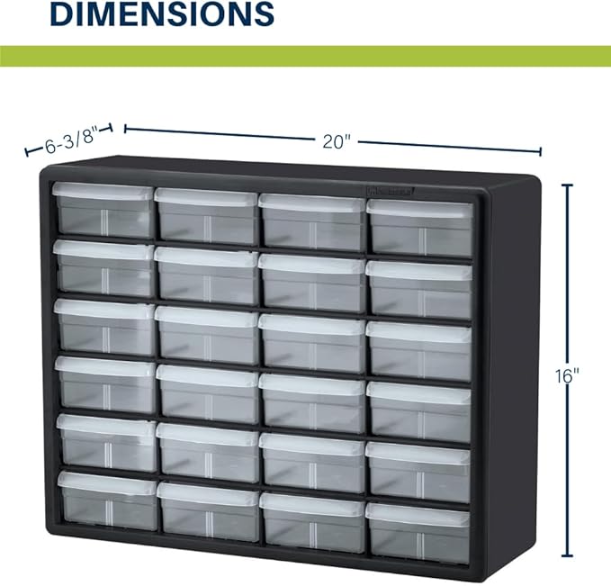 Akro-Mils 24-Drawer Plastic Storage Cabinet | 20" W x 6" D x 16" H | Black | - Image 3