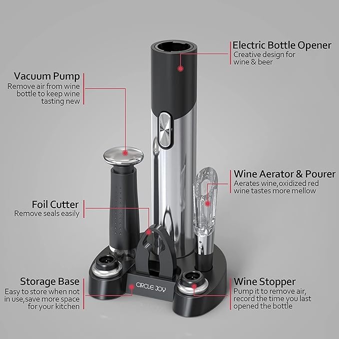CIRCLE JOY Electric Wine Opener Set Automatic Wine Opener Kit - Image 5