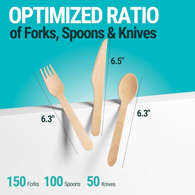300pcs Disposable Wooden Cutlery Set Our Heavy Duty Compostable Wood Utensils - Image 8