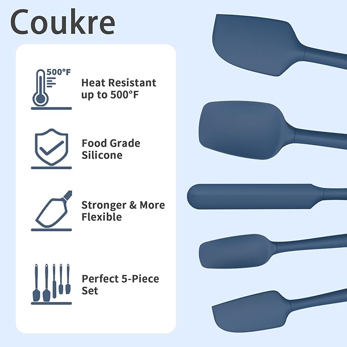 Coukre Silicone Spatula Set of 5, High Temperature Resistant, Food Grade - Image 3