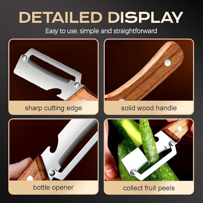 Premium Vegetable Peeler with Wooden Handle and Bottle Opener, 2-In-1 Stainless - Image 5