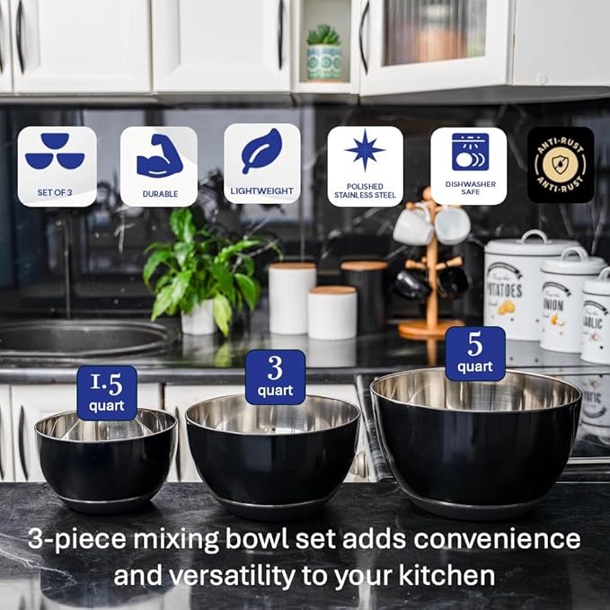 WHYSKO Stainless Steel Mixing Bowls Set of 3 - Image 2