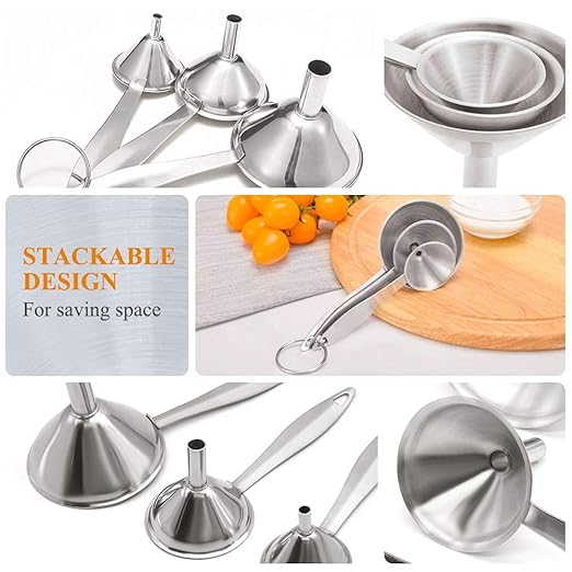 3 in 1 Metal Funnels for Filling Bottles Stainless Steel Small Kitchen Funnel - Image 3
