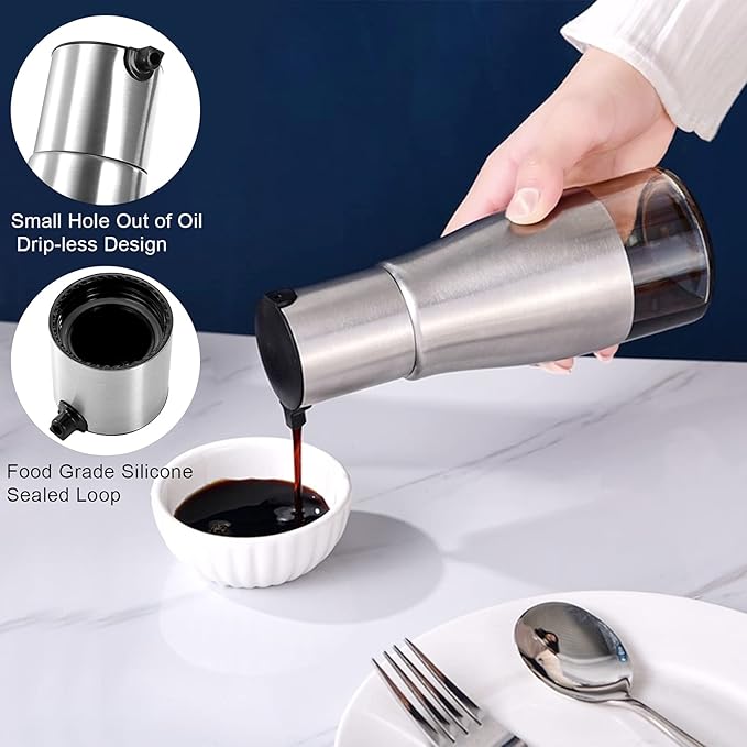 Tebery 2 Pack Silver Olive Oil and Vinegar Dispenser Set, 10OZ Oil Dispenser - Image 5