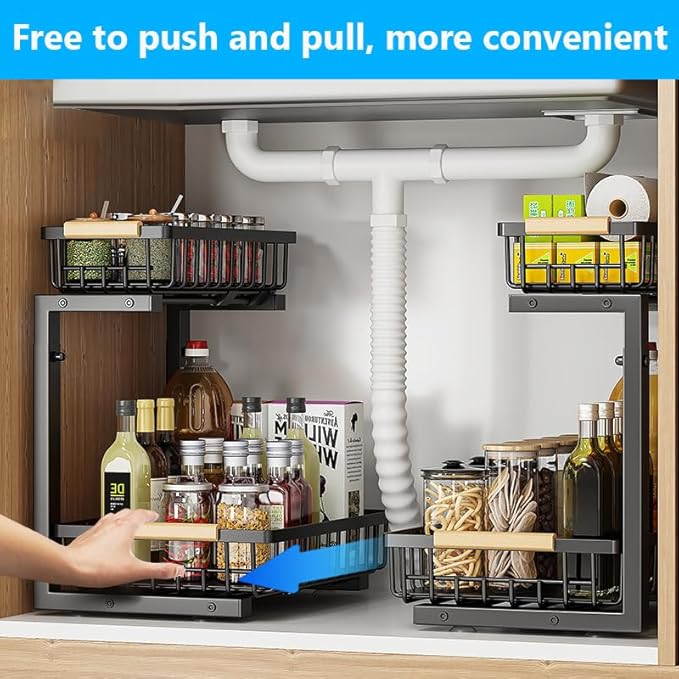 Merrylun Under Sink Organizers, 5 Adjustable Height, Metal Pull Out Under Sink - Image 3