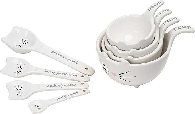 White Cat Measuring Cups & Spoons Gift Set – Ceramic Kitchen Tools - Image 7