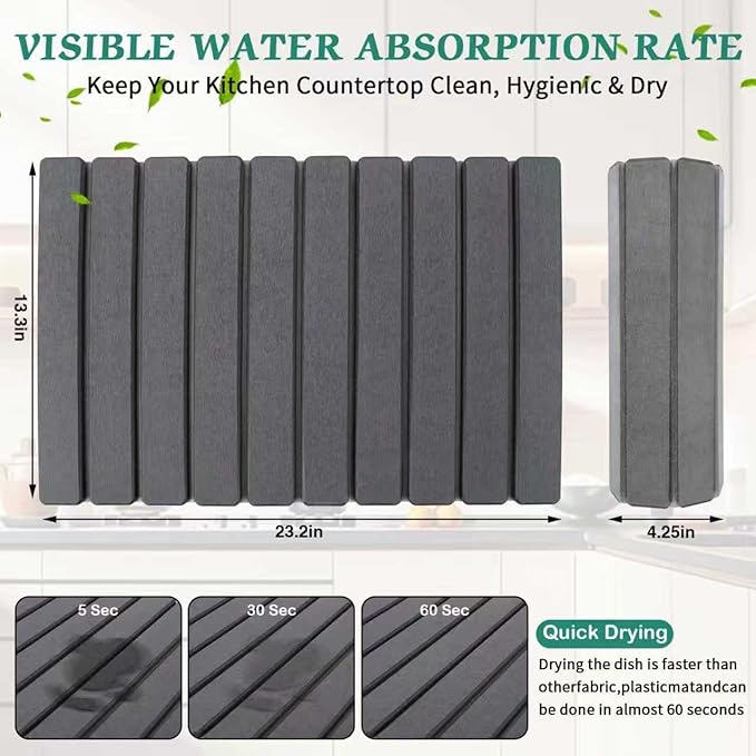 Stone Dish Drying Mat for Kitchen Counter, Absorbent Diatomaceous Earth Bath - Image 2