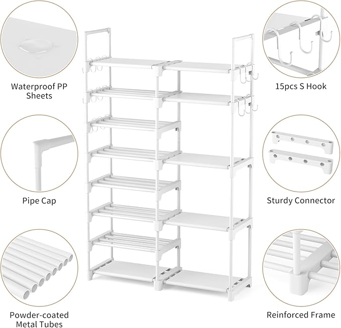 ROJASOP White Shoe Rack, Tall Metal Shoe Rack Organizer - Image 5