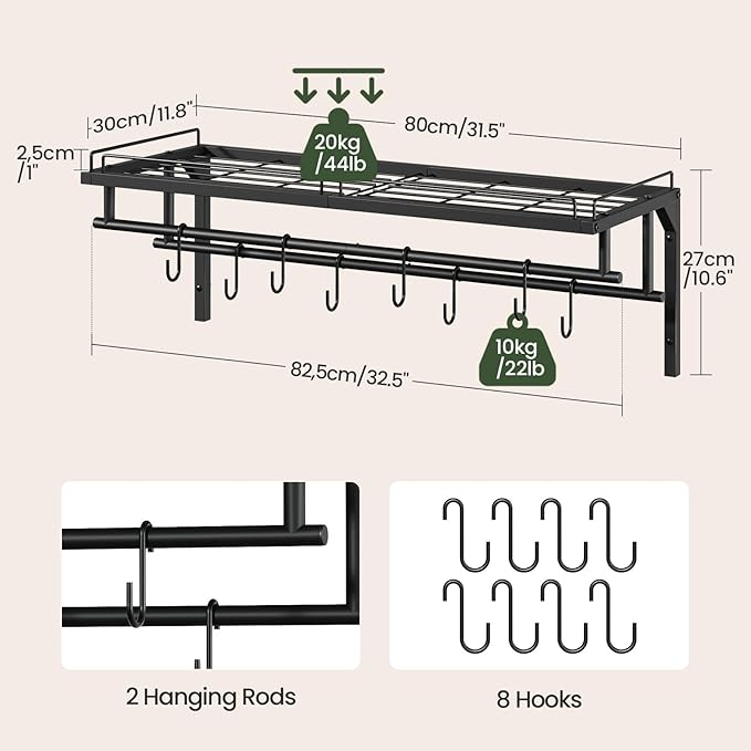 CHOEZON Hanging Pot Rack, Wall-Mounted Pot Rack, Kitchen Cookware Organizer - Image 4