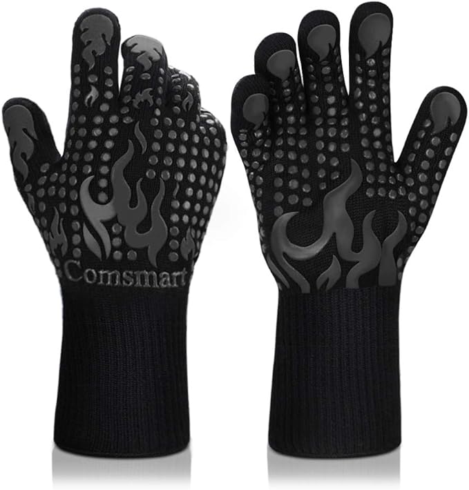 Comsmart BBQ Gloves, 1472F Heat Resistant Silicone Non-Slip Oven Mitts by Comsmart