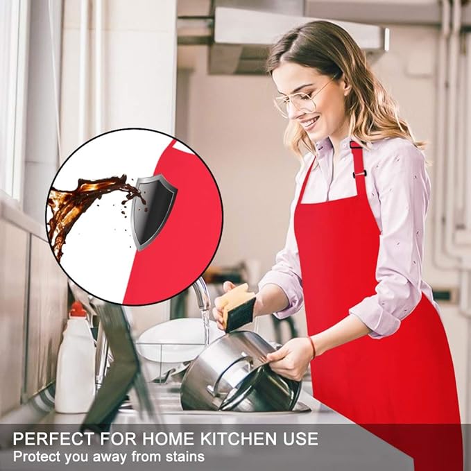 Jubatus 4 Pack Bib Aprons with 2 Pockets Cooking Chef Kitchen Apron - Image 3