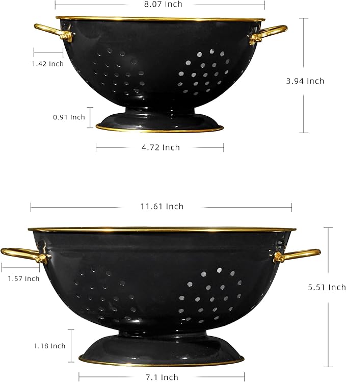 Metal Colander 2 Pack, 3.5 Quart Powder Coated Self-draining Solid Ring Base - Image 2