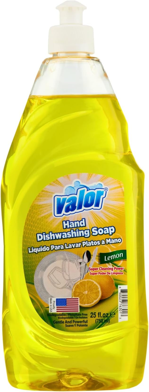 Valor Dishwashing Liquid, 25 fl oz – Dish Soap for Kitchen & Bathroom, Grease-Fighting, Gentle on Hands, Fast Rinse, Eco-Friendly Biodegradable Formula (25 fl oz (Pack of 1), Lemon)